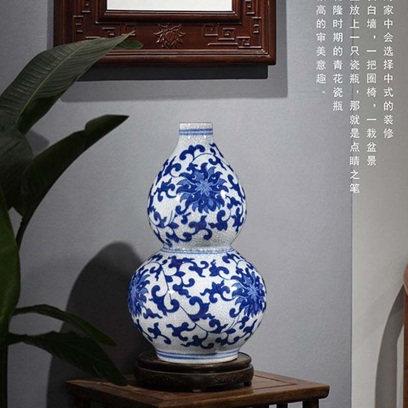 青花瓷花瓶景德镇陶瓷器花瓶仿官窑仿古董冰裂纹釉青花瓷家居摆件