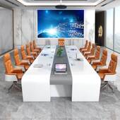 办公会议桌技桌烤漆洽谈桌代BUF现简约大型条桌白色时尚 长科接待