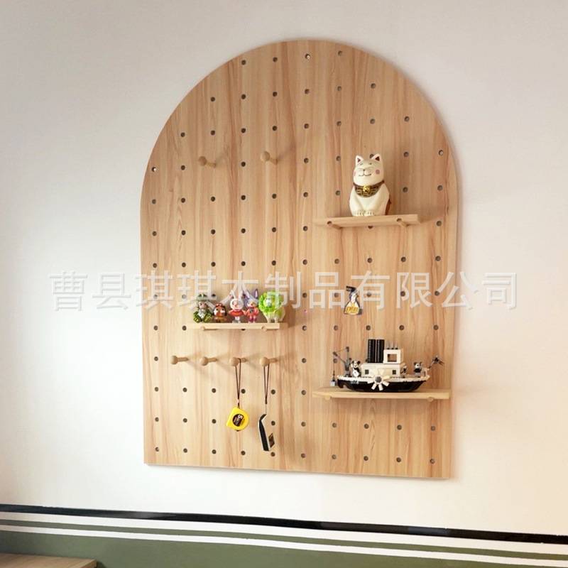 实木洞洞板拱形墙上装饰隔板置物架层板入户木质客厅玄关收纳架