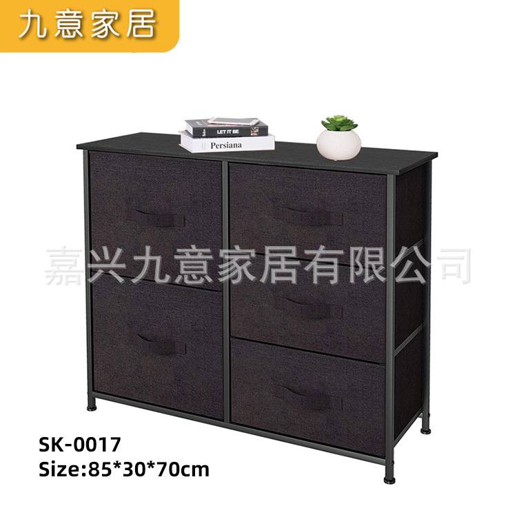 深灰复古无纺布艺抽屉收纳柜木质拉手衣物整理箱床头电视客厅斗柜
