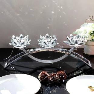 跨境烛爆款亚马礼逊婚餐桌摆件三光晚餐道具亚马逊077775头玻璃莲