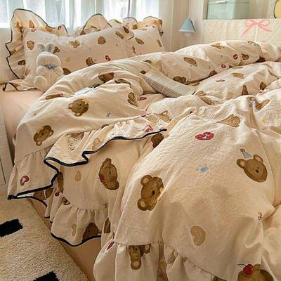 小清新LCP云感针织棉大花超软四套件床笠款被舍套床单学生宿三件