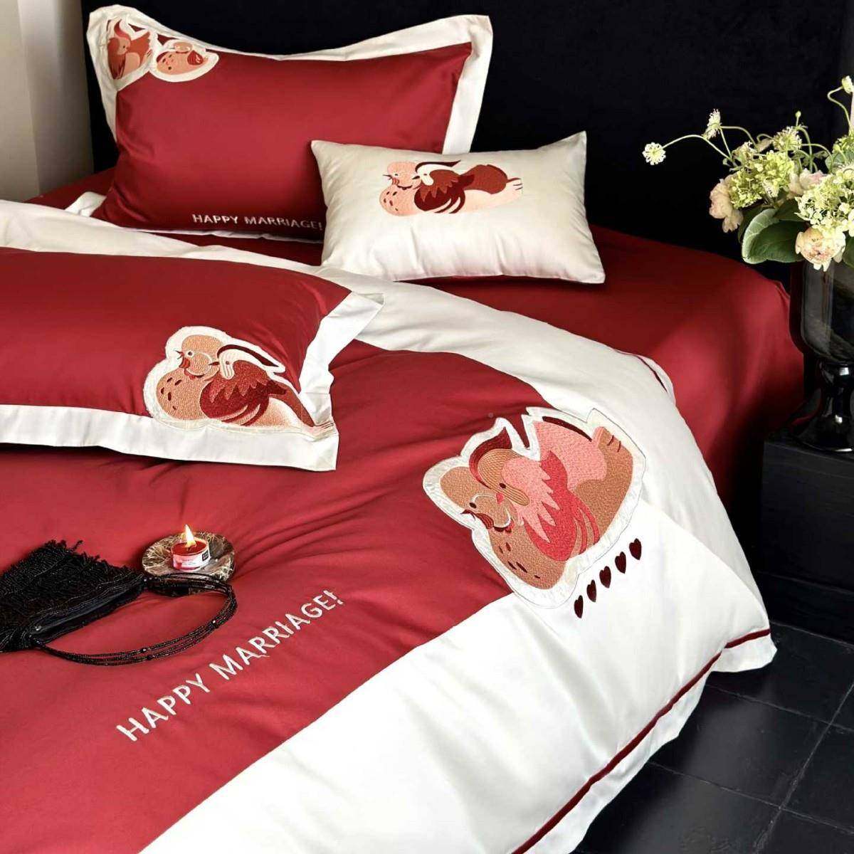 喜庆鸳鸯刺绣结婚四长绒棉件床套红色婚JL嫁陪嫁被套棉纯中式品,床上用品,床品套件/四件套/多件套,淘宝优惠券,粉丝福利购,淘宝优惠卷