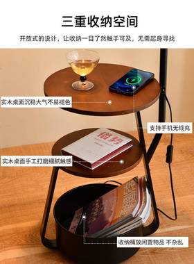 落地式灯厅古沙发边几中法美式客复古床头置TQS物架一体卧室立式