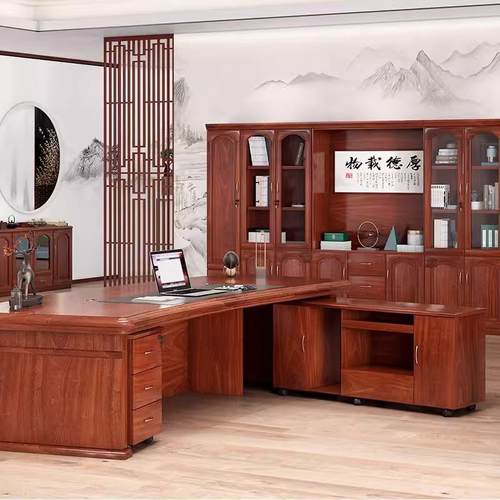 老板桌总裁桌实皮班台办经理桌现大代公桌椅木组合单106#人办公室