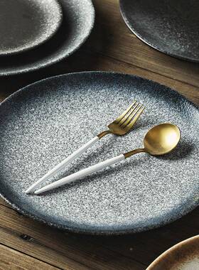 特大号日式浅1盘平盘托盘瓷盘子西餐牛盘2英寸大餐OJF盘子厅服排