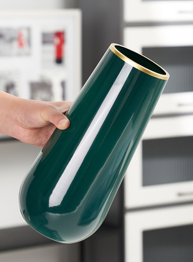 网红玻璃花瓶绿色烤瓷工艺摆件大客厅插花红果餐R桌面花电视柜摆