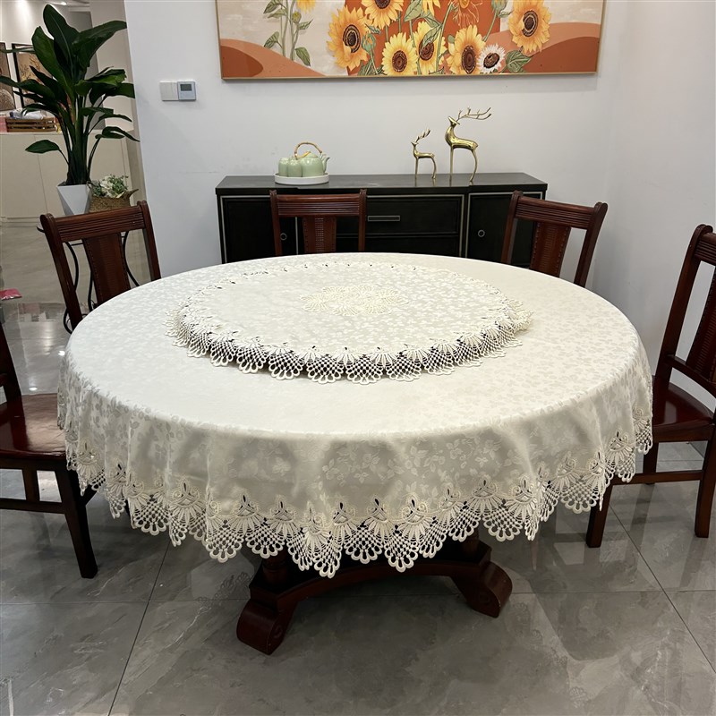 奢华布艺圆桌布大圆桌桌布台布欧式简约现代轻奢新U中式布料餐桌