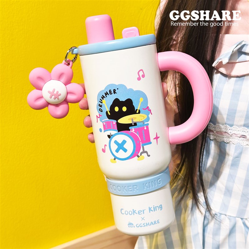 【炊大皇&寄居蟹j联名款】架子鼓猫大容量冰霸杯316不锈钢水杯杯