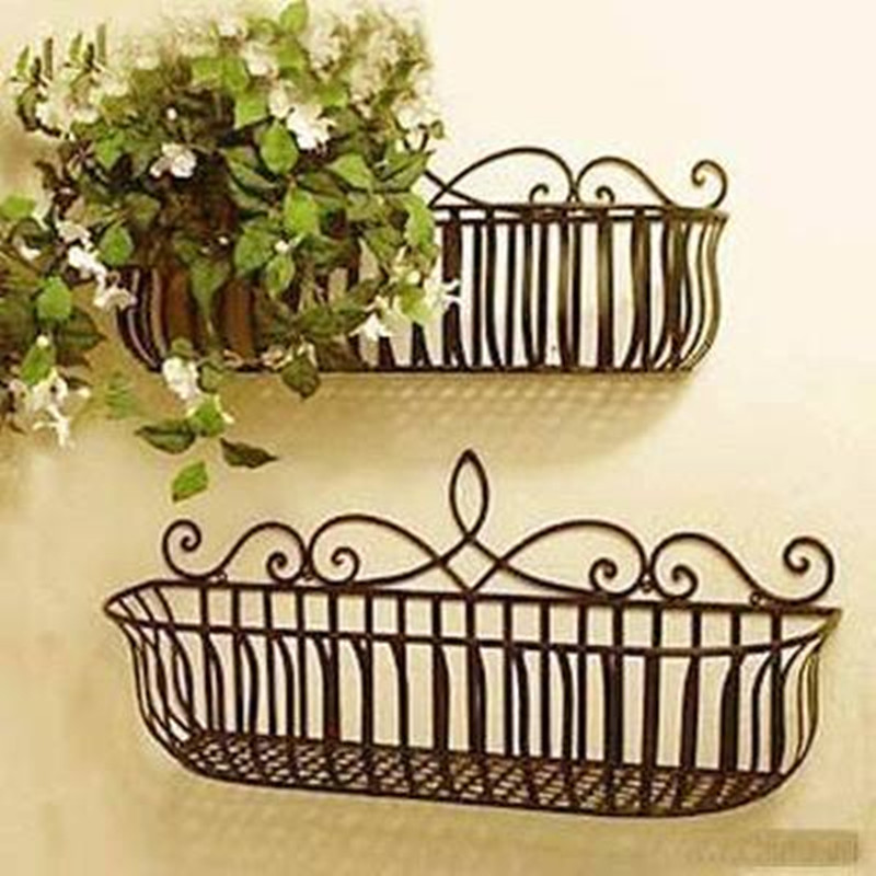 欧式铁艺上墙花架阳台花架壁w挂花架墙上花盆架挂栏杆置物架装饰