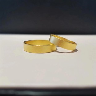 古法金包银戒指女四方平底指环情侣磨砂哑光素圈男U生日礼物送女