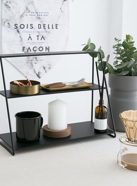 哑光黑色置物架 北欧桌面收纳架 咖啡杯J展示架客厅铁艺多层整理