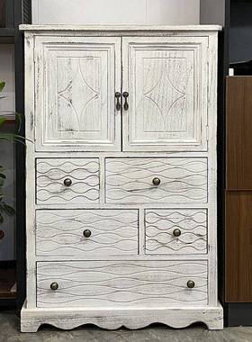 家古用美式实木斗客厅靠墙储物柜卧柜室MFJ多层柜复收纳做旧田园柜子