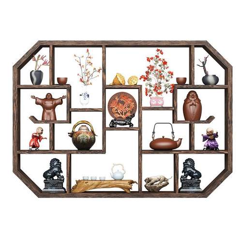 博古架实新中式茶物壶架木展示代架墙上置架简约现多MY-BGJ-0宝阁