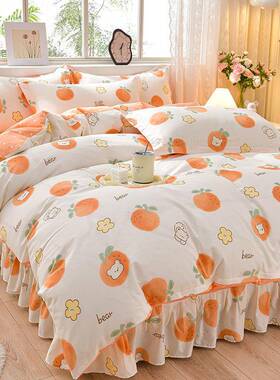 公主风纯棉床上件四套花边全棉花被56502套床款裙三件碎套床裙床