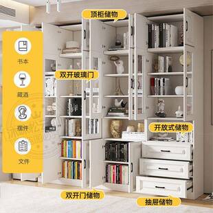 实木柜加深书架组书房KLF玻书门书橱家用客厅多门储璃物合书架文