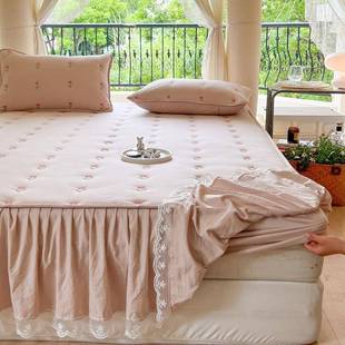 202新款 水洗棉夹花边床笠床裙二合棉加厚床罩87721409席一梦思5床