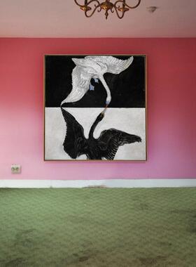 进口瑞典画家HxwA745xwila寸afKlint黑白天鹅大尺m地装饰画艺术落