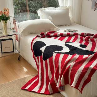 可爱插季 画风撞色盖熊PZ2401猫针织毛线盖毯加厚半边绒毯冬床上用