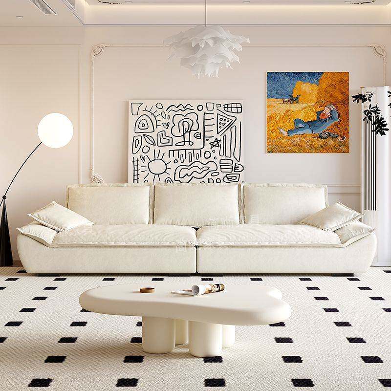 简约客厅小户型可拆洗棉麻奶油帆船直排公寓民宿出租房布艺沙发