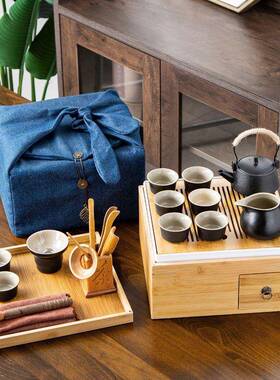 茶具行收纳盒一具体简约便捷载旅家庭CWT竹制茶盘干车泡台整套茶