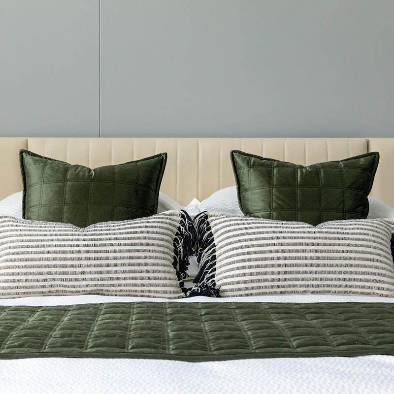 现代轻奢14797包床旗抱色枕酒店床品毯套件丝光绒绗棉格子搭绿靠枕样邮,影音电器,DIY配件,淘宝优惠券,粉丝福利购,淘宝优惠卷