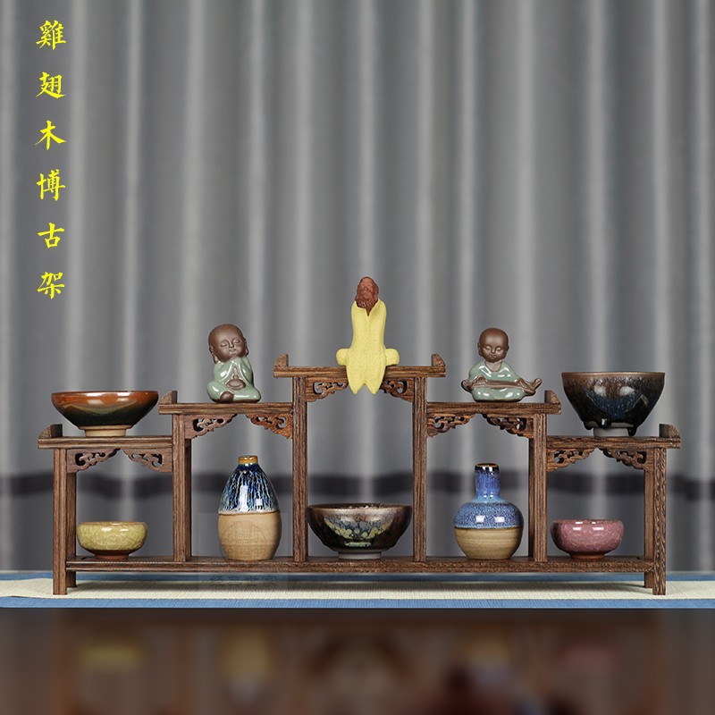 鸡翅木博古架实木中式小多宝阁紫砂茶壶茶具架子置物架摆件展示架