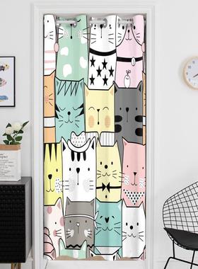 可爱隔卡通动房物猫咪免打孔卧室客厅IHT门试帘厨房衣间遮挡帘间