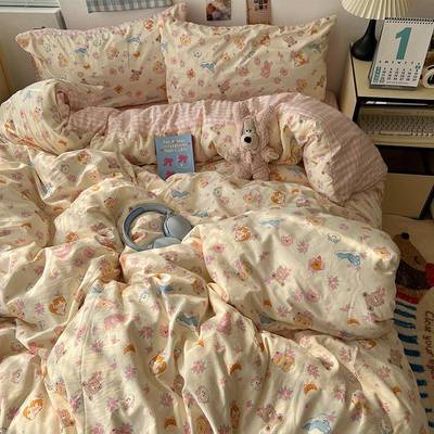 A类床用品四件套纯原素全棉棉225上新款床单被0套被罩学生宿舍三