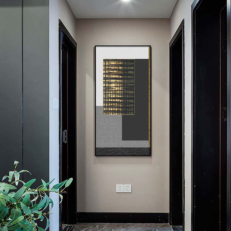 现代玄关装饰画建筑挂画过道走廊样板间竖版沙发背后大幅落地壁画