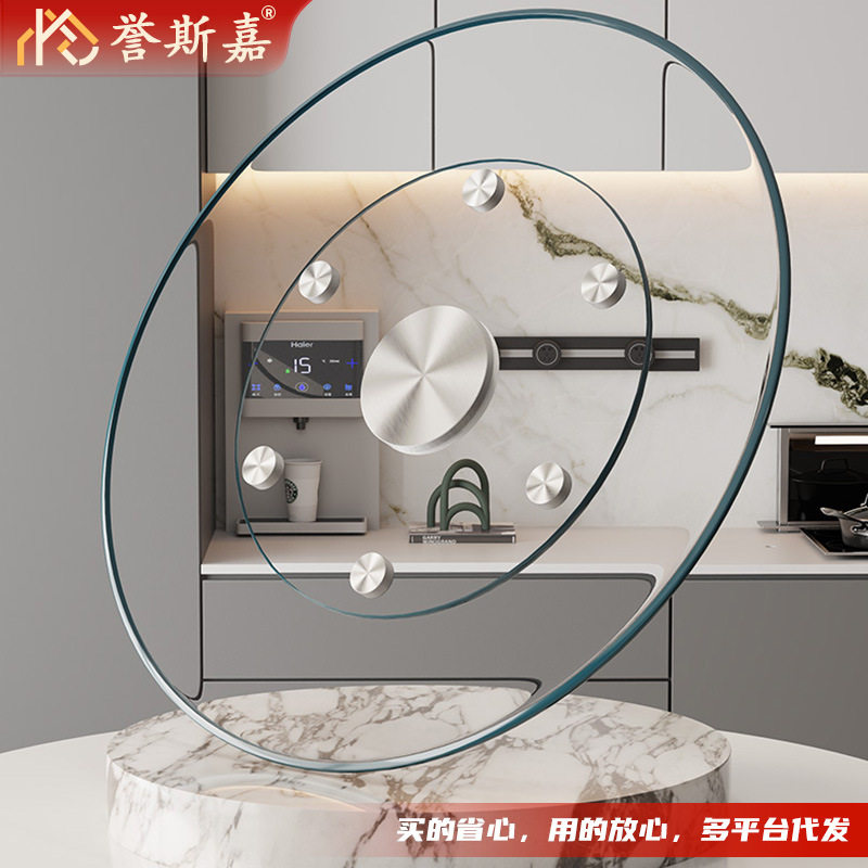 餐桌转盘钢化玻璃家用饭桌大圆桌旋转台面底座桌面圆盘双层转桌