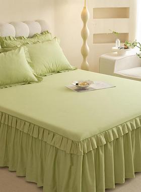 A类纯棉单床全裙公主花边款色单人用床63818纯家棉防滑床罩床垫保