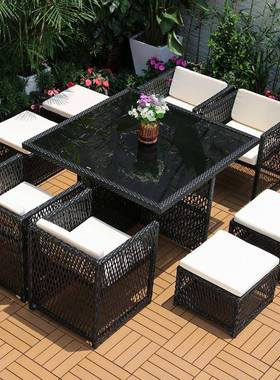 防户室外藤椅组合休编闲露台阳台藤椅子外露天庭T-201903院靠背桌