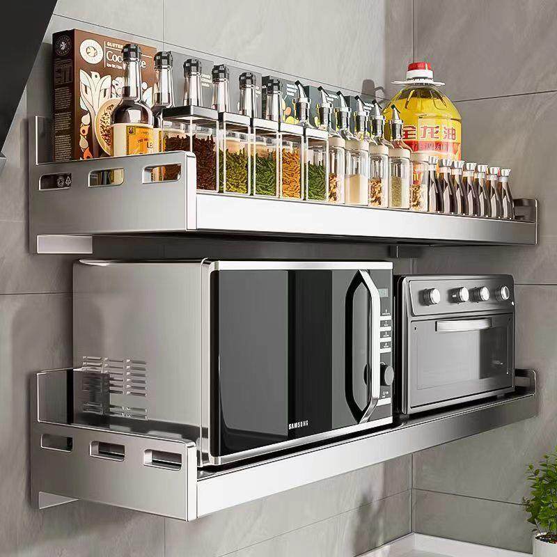 锈钢厨房微波炉置孔物架壁挂式免功打OGQ悬空架不子多能墙上收纳,厨房/烹饪用具,抹布架/厨房清洁收纳架,淘宝优惠券,粉丝福利购,淘宝优惠卷