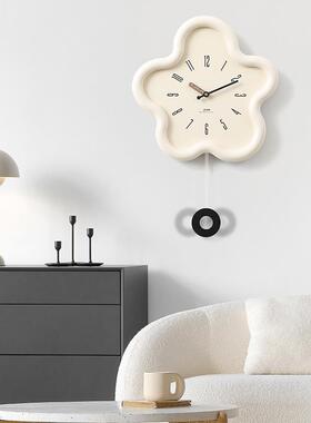 w摆ozoom厅免打孔奶油风客厅挂钟表现代简约TYOS328钟餐创意摇时