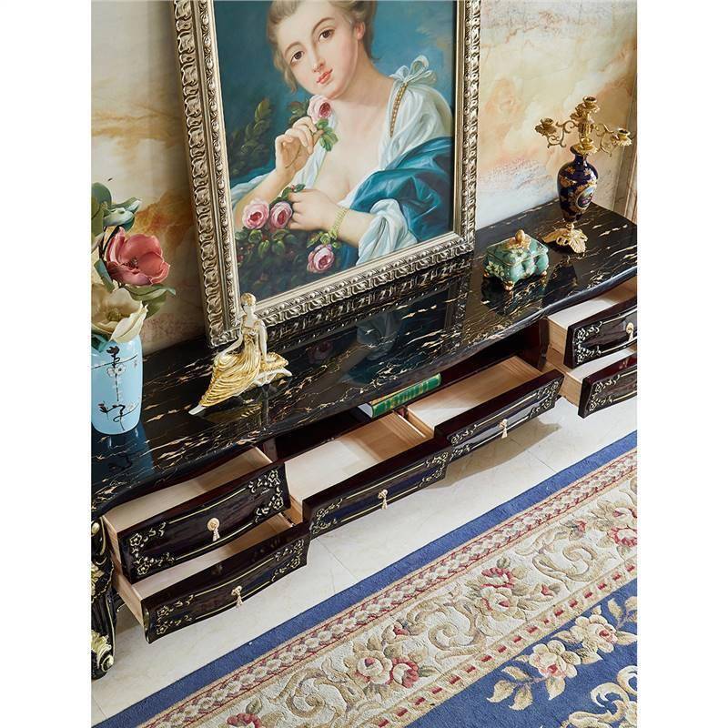 欧全式电视柜檀茶几套装实木雕花A801#烤漆黑色奢客华别墅大户型