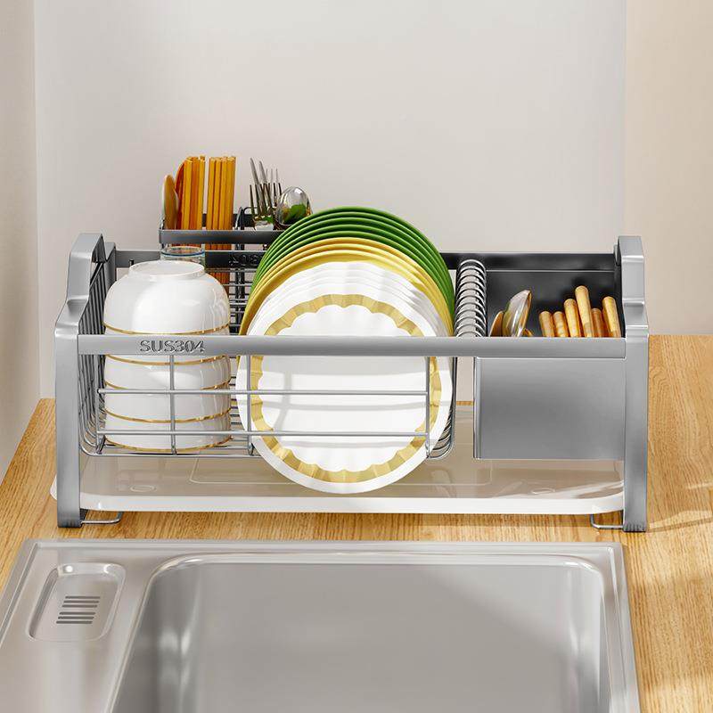 34锈不钢碟收纳碗架厨房0置GH258物架台式餐具沥水篮单层放碗筷收