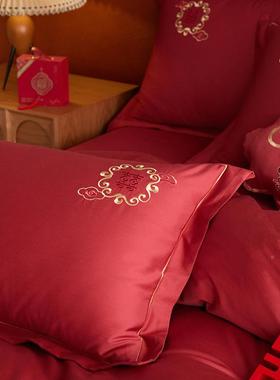 婚庆结喜新单婚嫁丨红色四件FXB套纯棉床被套轻奢刺绣婚房陪嫁被
