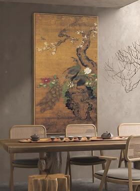 仿古吉祥花鸟画卷国轴画复制品明代纪桂菊山禽图心VOI临摹吕画装