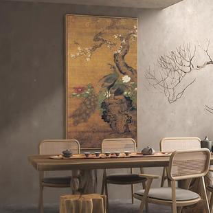 仿古吉祥花鸟画卷国轴画复制品明代纪桂菊山禽图心VOI临摹吕画装