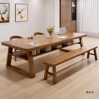 双层实木大长书桌客厅双人学习桌现代简约家用电脑桌阅读桌工作台