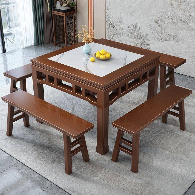 LWZ新中式桌实木岩板餐桌客厅202新款古岩板5农村仿方正方形家用