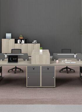 职员办室公桌简6约代桌椅组合4现人ULZ位四双员工位财务办公高柜