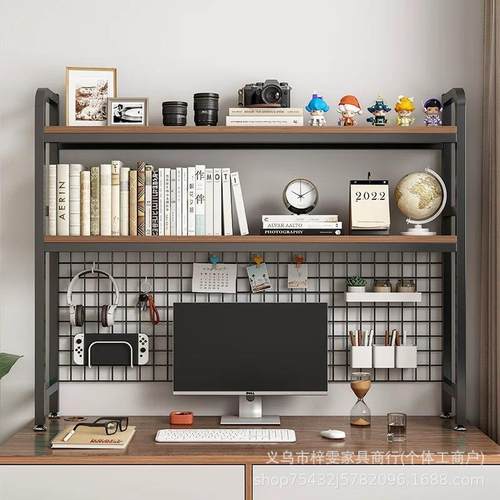 脑网格书架书KYI桌收纳置物架桌面生多层铁带艺架子学电桌桌上洞