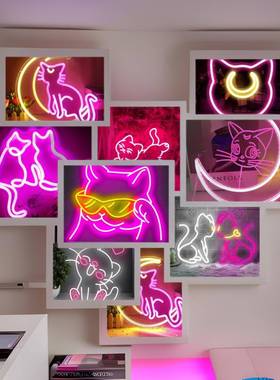 童霓厂虹灯发光字竞房酒吧氛围灯可爱猫咪儿房墙面装RFC饰灯工直