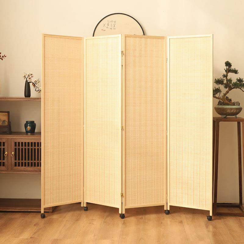 cs竹编移动屏风实玄关带滑轮木简店约公折叠家用饭办室折010屏推