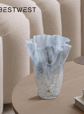 BeYY24-08st波west淡蓝色渐变花点手工水培白菜玻璃花瓶家居装饰