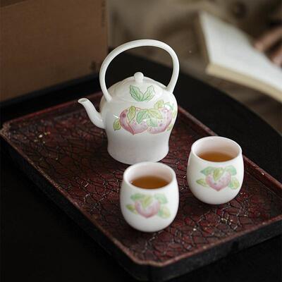墨己提梁夫壶茶具套组随手礼功子茶一壶两具杯家用手绘桃90439茶