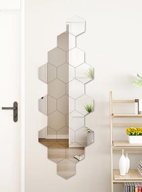 装OYU饰镜子贴自粘全身穿衣镜六墙边形背景墙拼六角试衣免镜钉安