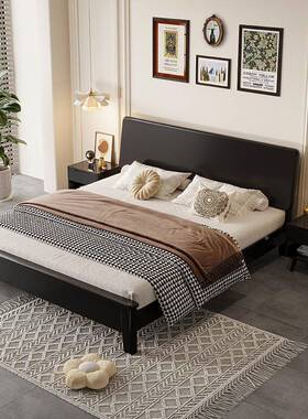 全实木床黑色LNS1.2m现代简日式.约5米经济型欧北1.8米双人1床小